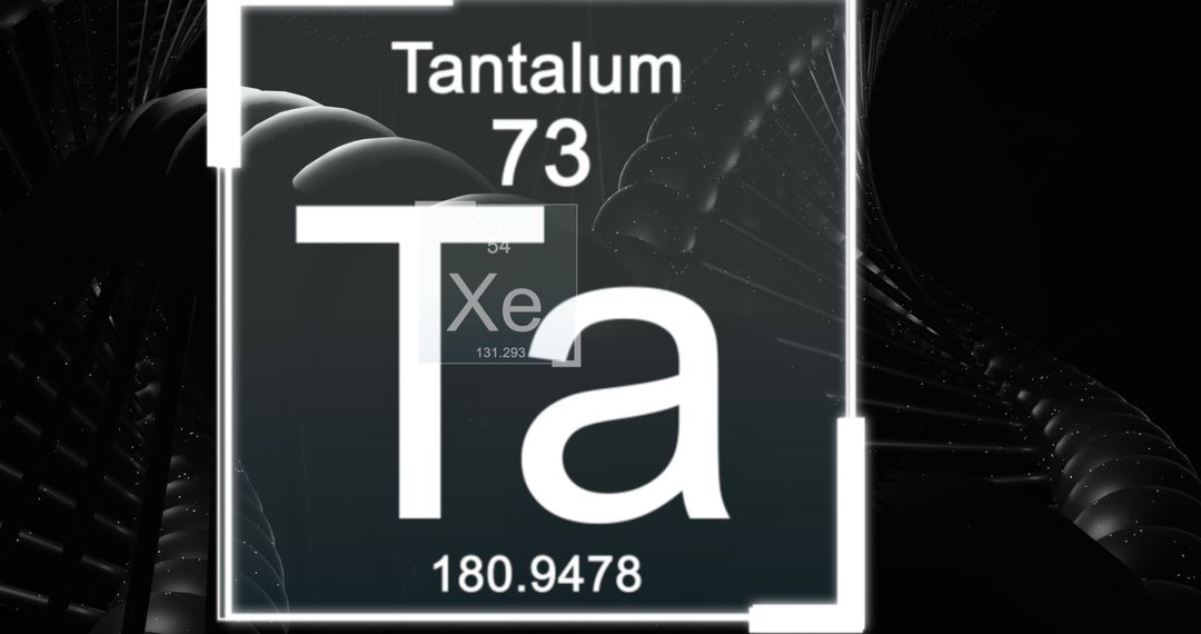 Floating Chemical Elements with Spinning DNA on Black Background