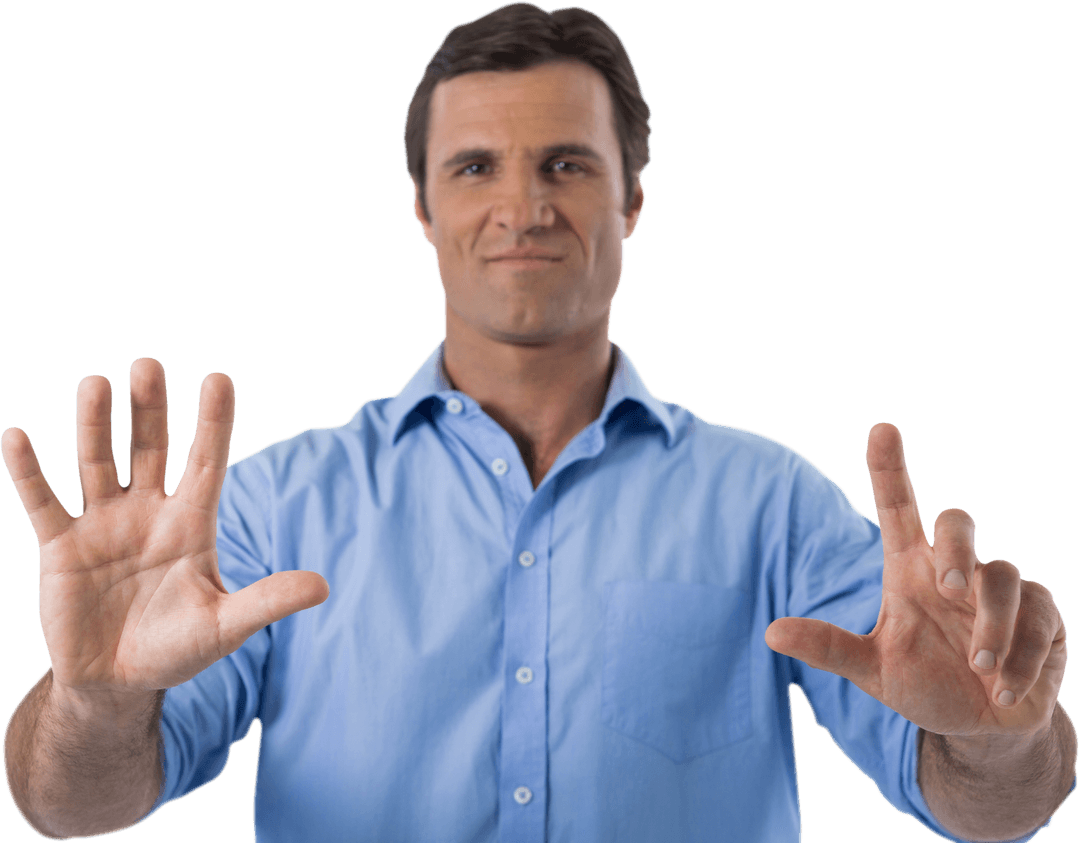 Businessman Interacting with a Transparent Virtual Screen