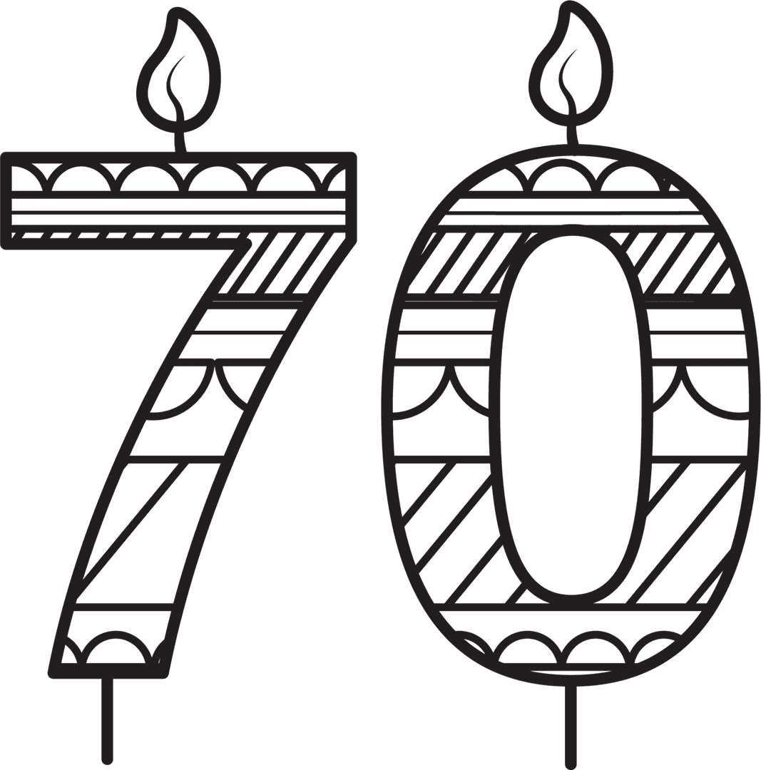 Seventy Birthday Candle Outline with Transparent Background