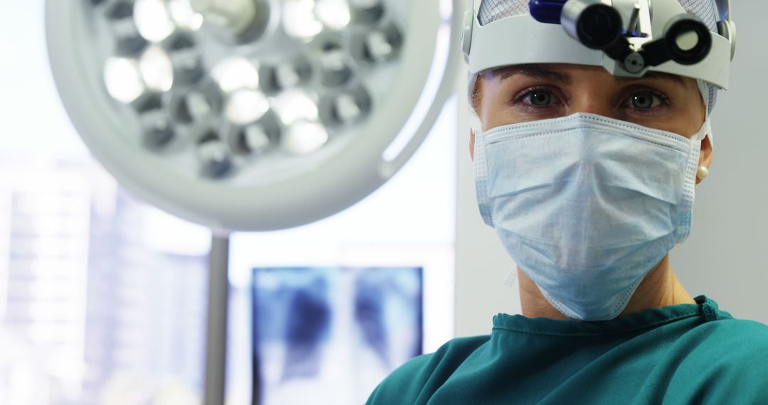 Female Surgeon Wearing Mask and Surgical Cap in Operating Room - Free Images, Stock Photos and Pictures on Pikwizard.com