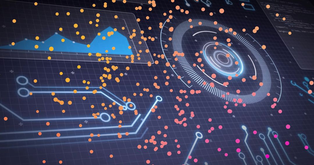 Futuristic Data Interface with Circular HUD and Circuit Design