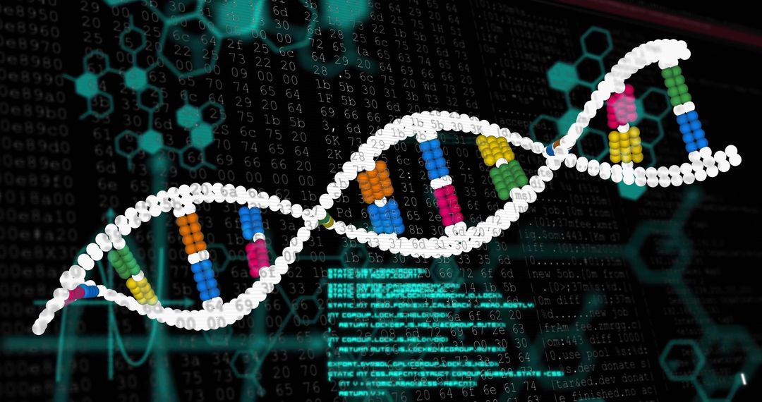 Futuristic DNA Helix Display with Digital Background