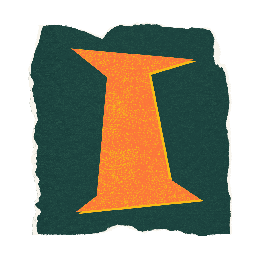 Torn Green Paper with Bold Orange I on Transparent Surface
