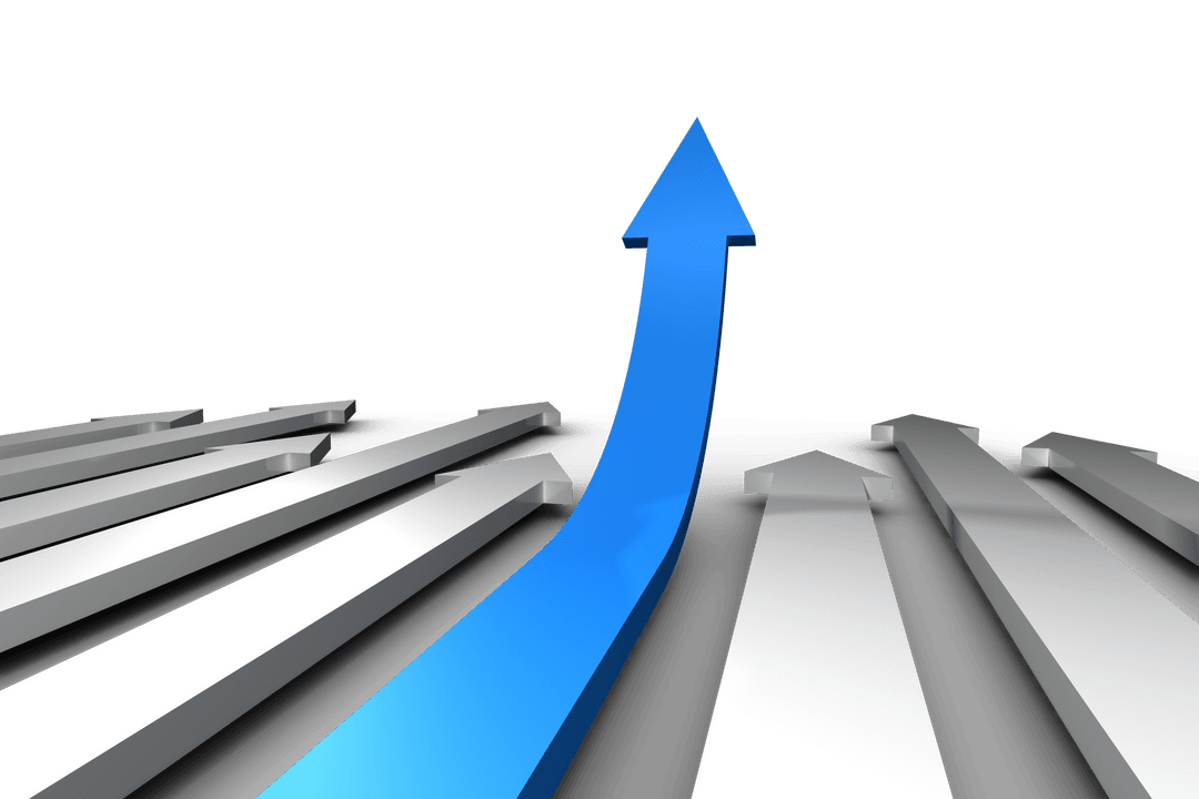 Blue Arrow Leading Gray Arrows on Transparent Background