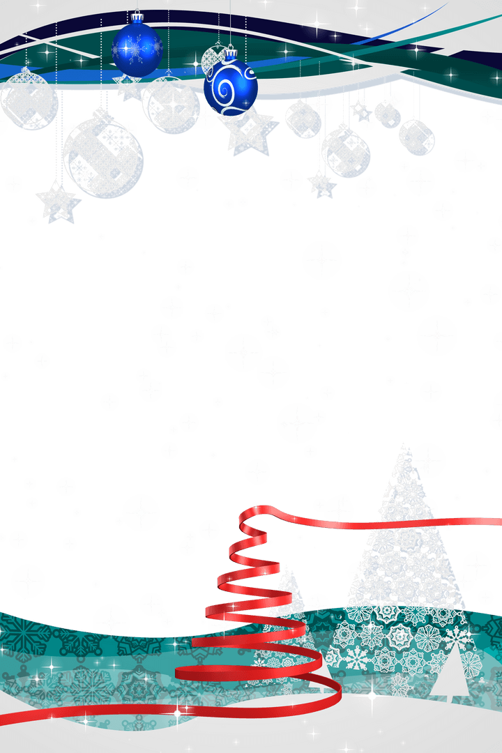 Festive Christmas Transparent Frame with Decorations and Snowflakes