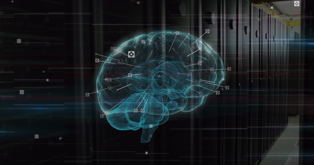 Futuristic Digital Brain over High-Tech Server Room