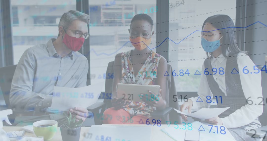 Diverse Professionals Analyzing Financial Data with Technology in Crisis