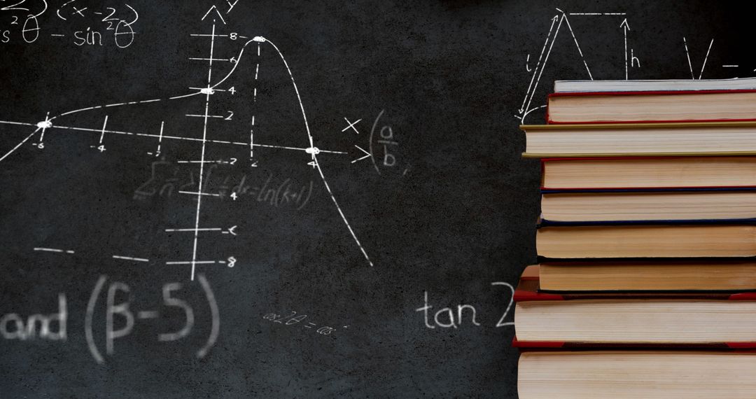 Mathematical Equations and Graphs on Black Improvised Digital Chalkboard