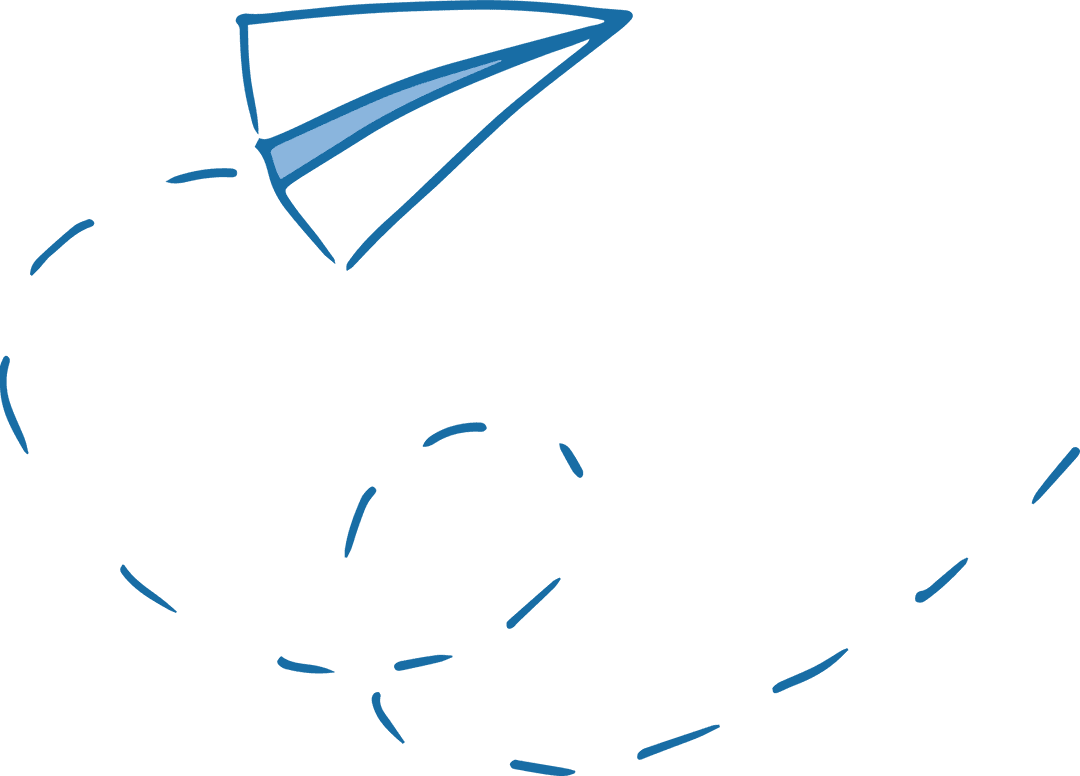 Blue Paper Airplane with Dashed Trail on Transparent Background