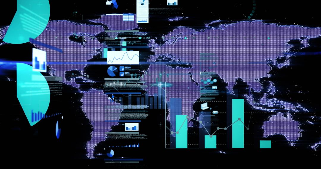 Futuristic Global Data Visualization with Purple World Map