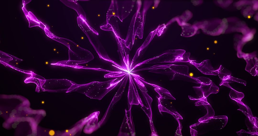 Dynamic Purple Smoke Burst with Golden Dots in Motion