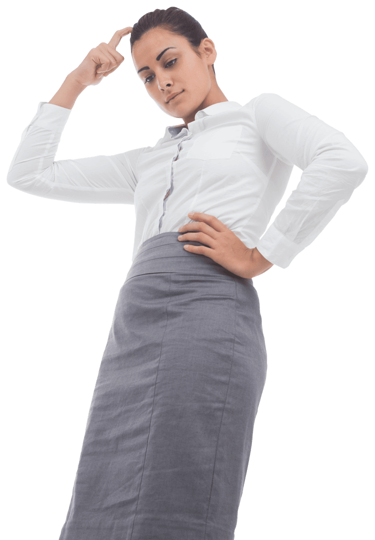 Transparent Image of Businesswoman Scratching Head in Thoughtful Pose