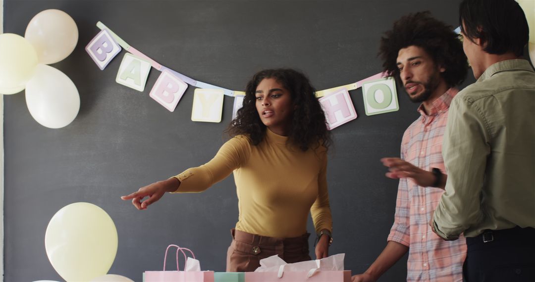 Colleagues Collaborating in Office Party Preparation Setting