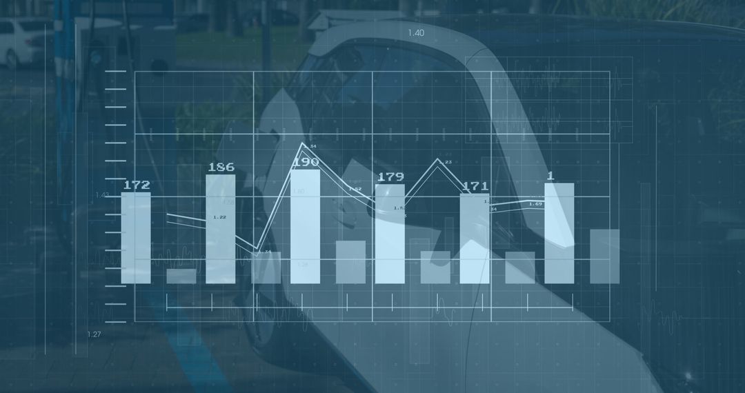 Digital Financial Data Overlay on Refueling Car Background