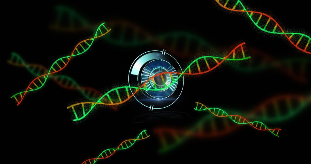 Digital Scope Scanning Colorful DNA Strands on Black Background
