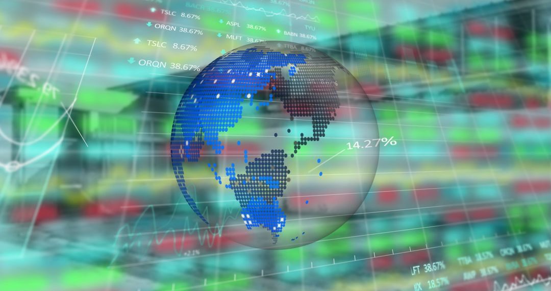 Digital Globe Overlay with Financial Graphs Highlighting Global Economy