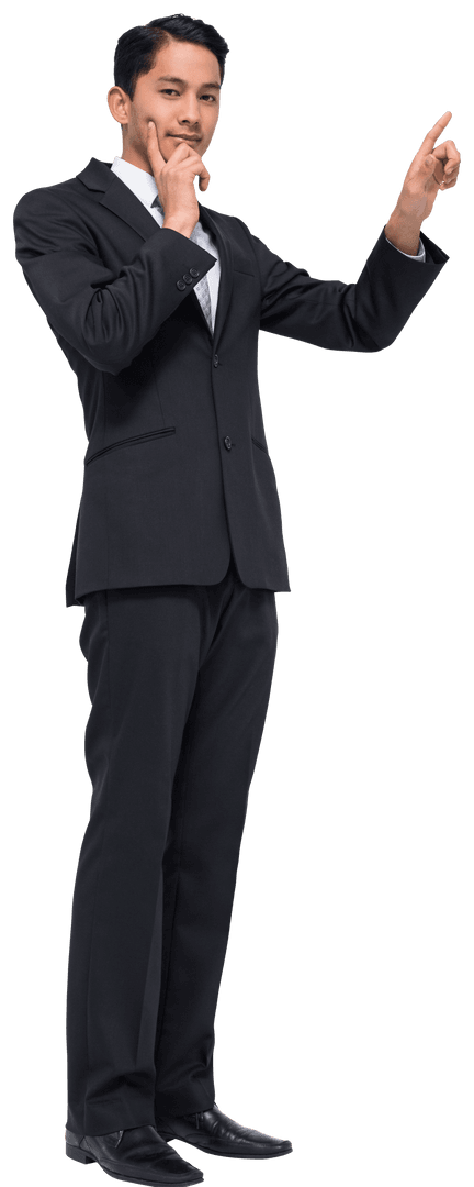 Asian Businessman Engaging with Transparent Virtual Interface