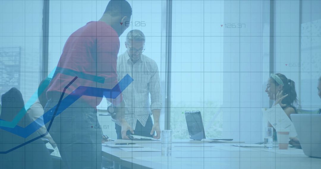 Business Team Collaborating with Digital Charts Overlay