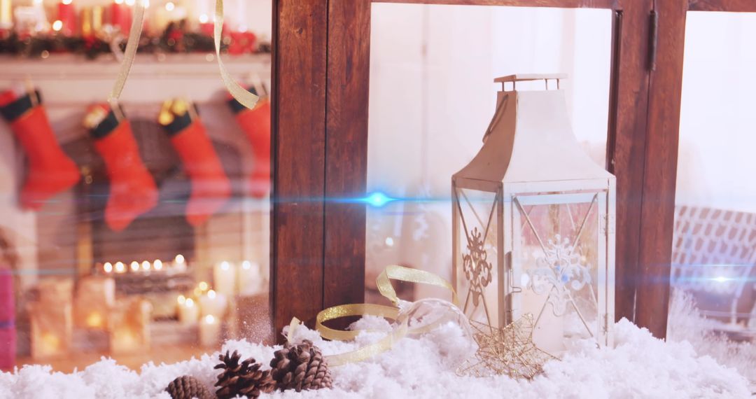Cozy Christmas Lantern with Snowy Decorations