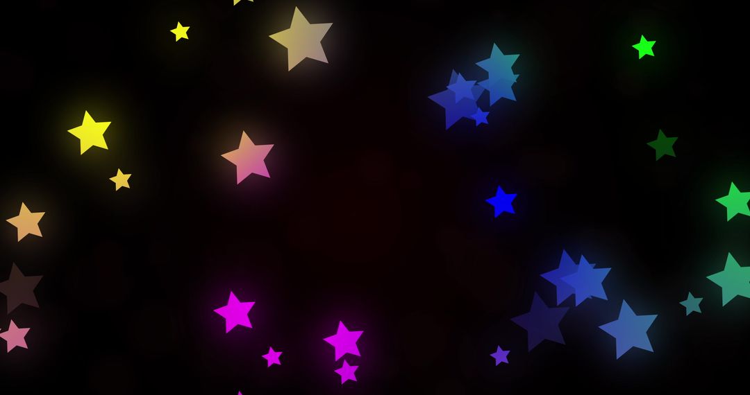 Glowing Multicolored Stars Twinkling on Black Background