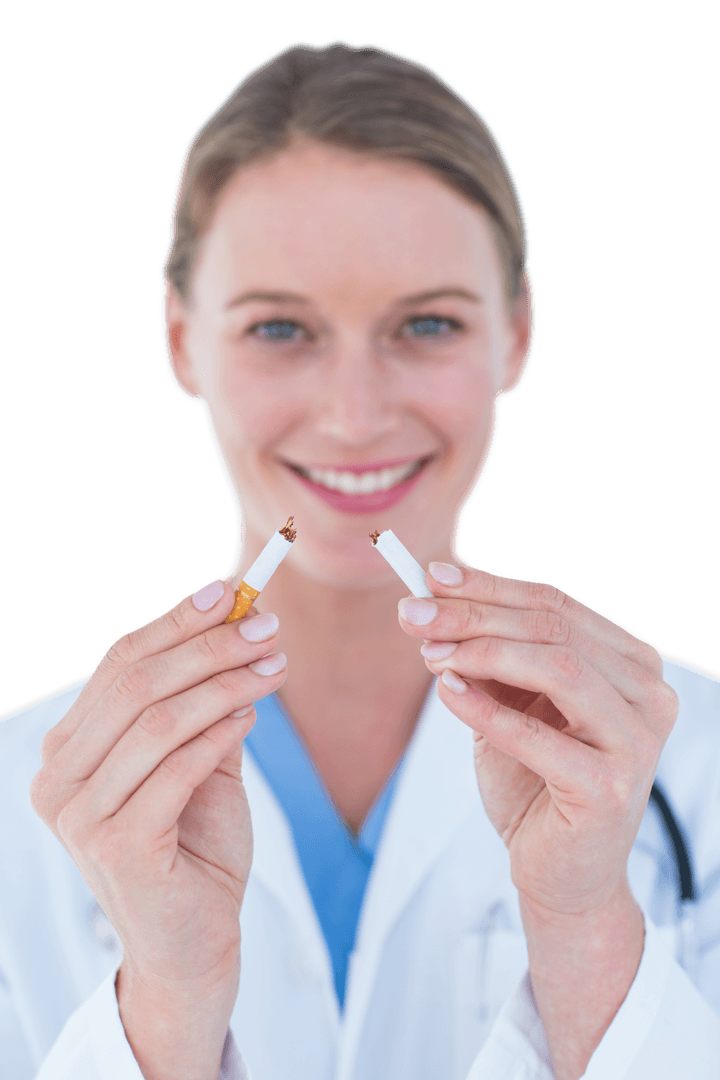 Doctor with Transparent Broken Cigarette Promoting Smoke-Free Lifestyle