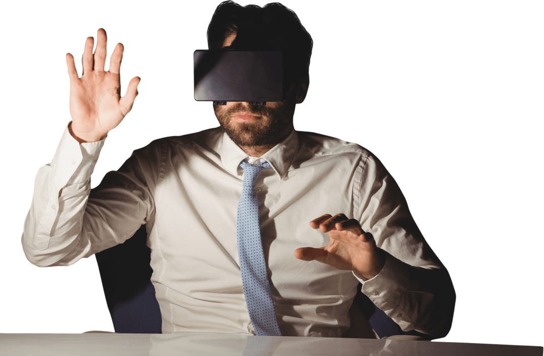 Caucasian Businessman Using Virtual Reality Headset Transparent Background