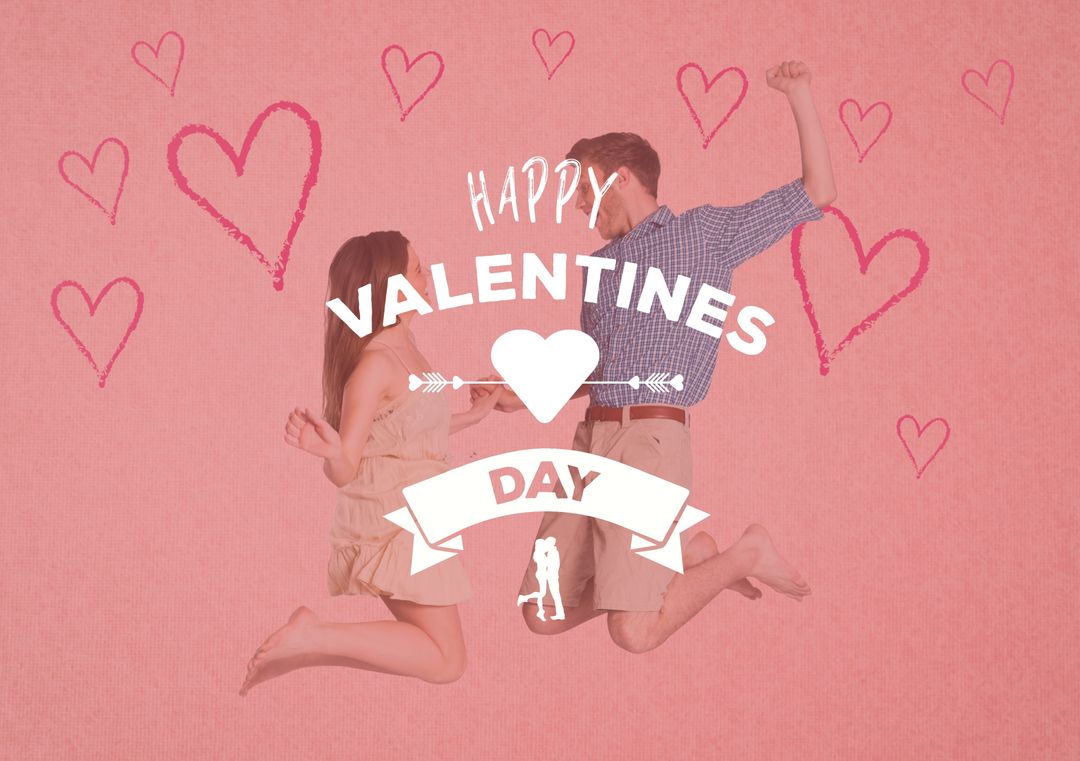 Joyful Couple Leaping with Valentine's Day Hearts - Download Free Stock Templates Pikwizard.com