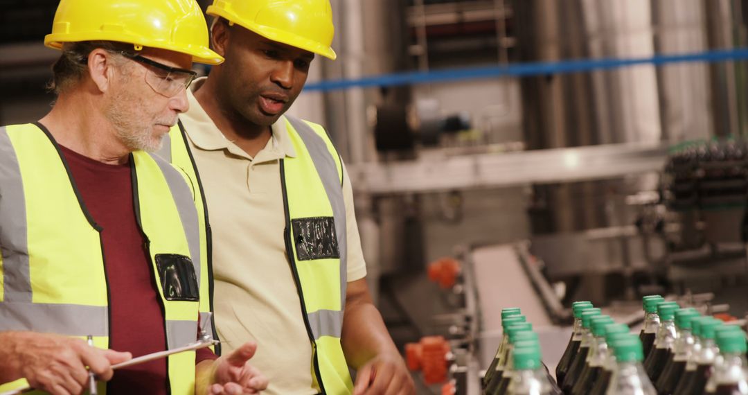 Industrial Workers Supervising Assembly Line in Factory - Free Images, Stock Photos and Pictures on Pikwizard.com