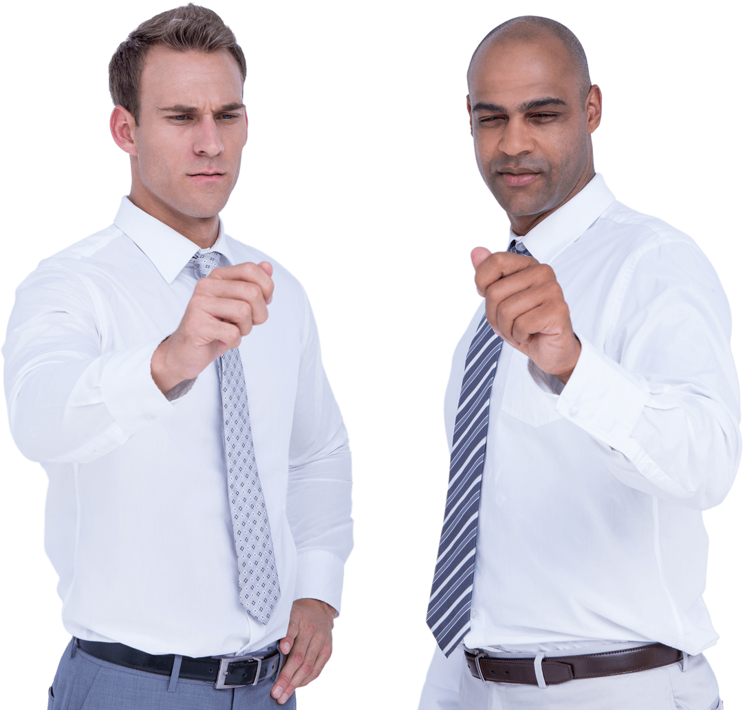 Transparent Businessmen Gesturing with Focused Expression