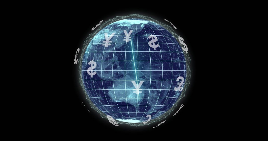 Global Finance Network with Currency Symbols