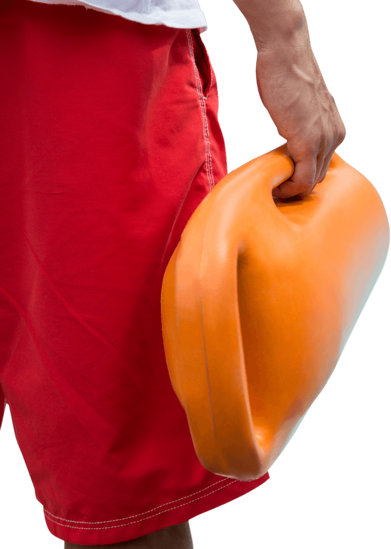 Transparent Cropped Image of Man Holding Rescue Buoy