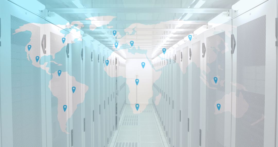 Global Network Concept with Servers and World Map Overlay
