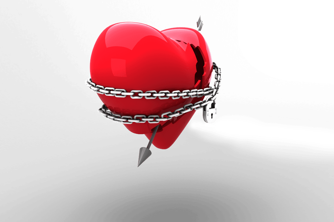 Red Heart Bound by Chain and Pierced by Arrow Transparent Background