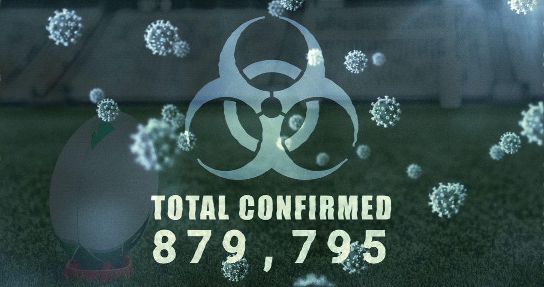 Biohazard Alert on American Football Field with Total Cases Indicator