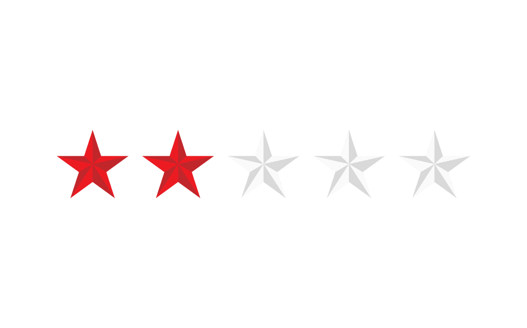 Two Red Stars Out of Five on Transparent Background