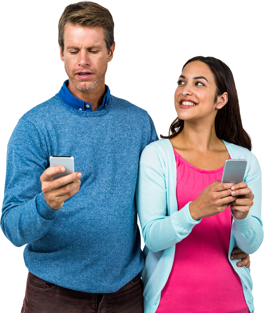 Man and Woman Engaged with Smartphones Transparent Background - Download Free Stock Images Pikwizard.com