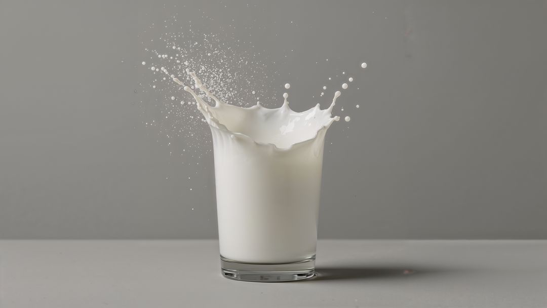Dynamic Milk Splash in Clear Glass on Grey Background