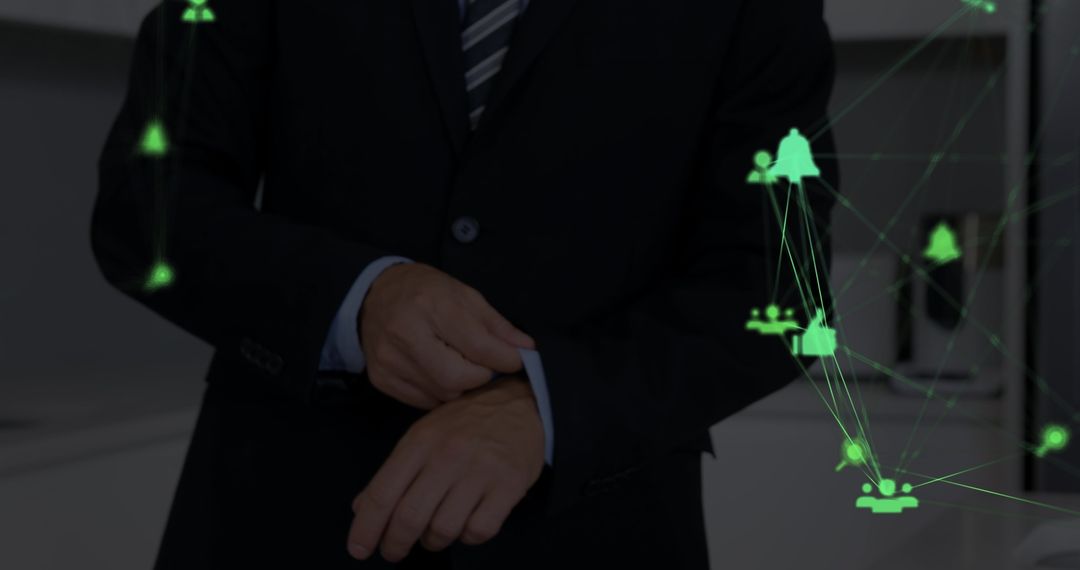 Businessman Checking Watch Amidst Digital Networking