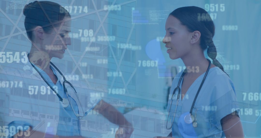 Diverse Medical Professionals Overlaid with Digital Data Interface