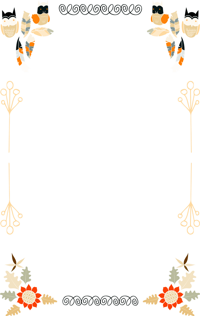 Transparent Digital Card Frame with Owls and Floral Elements