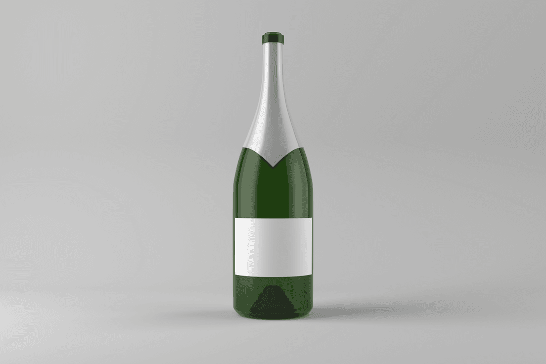 Green Wine Bottle with Label on Transparent Background