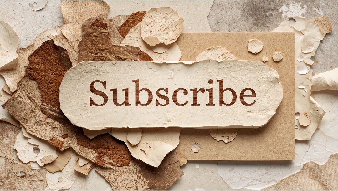 Rustic Subscribe Sign on Torn Paper Collage with Kraft Cardboard and Earthy Texture