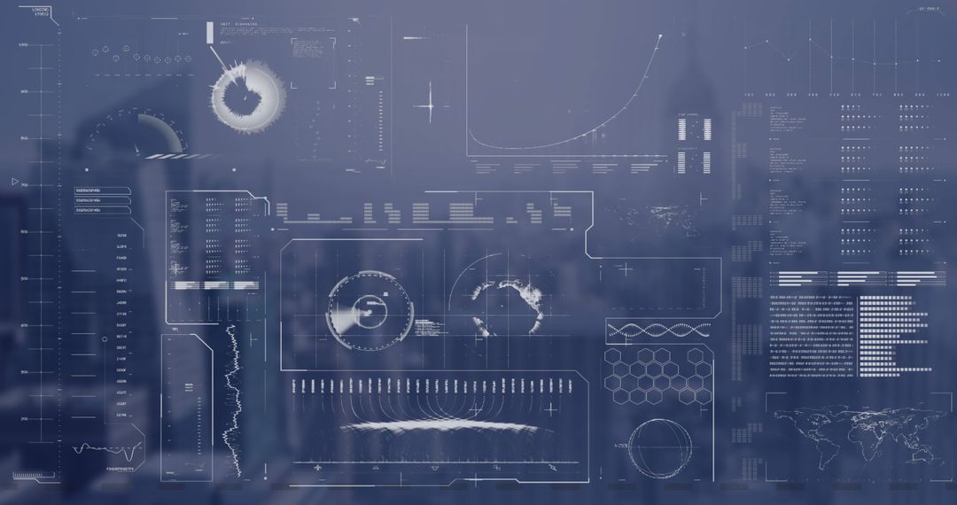 Futuristic Technology Interface Overlaying Cityscape at Night