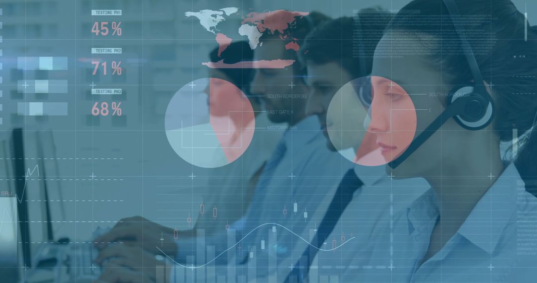 Diverse Data Analysts Working with Global Financial Interfaces