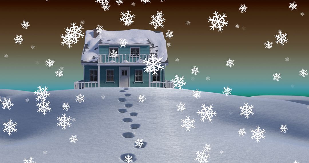 Cozy Snow-Covered House With Falling Snowflakes in Winter Wonderland
