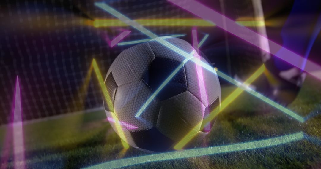 Soccer Ball on Field with Colorful Light Trails