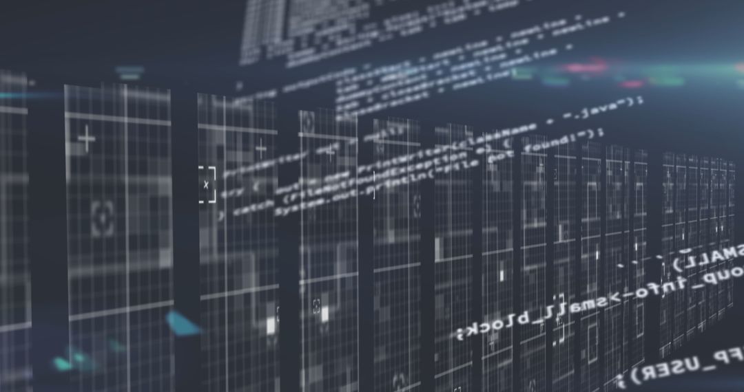 Digital data streams flowing through server technology room