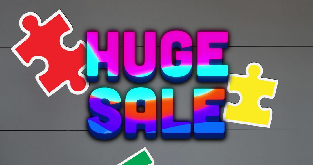 Colorful 3D Huge Sale Text with Puzzle Pieces