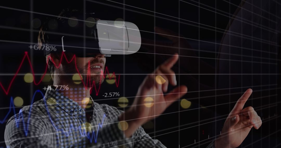 Businessman Using VR for Financial Data Analysis and Technology