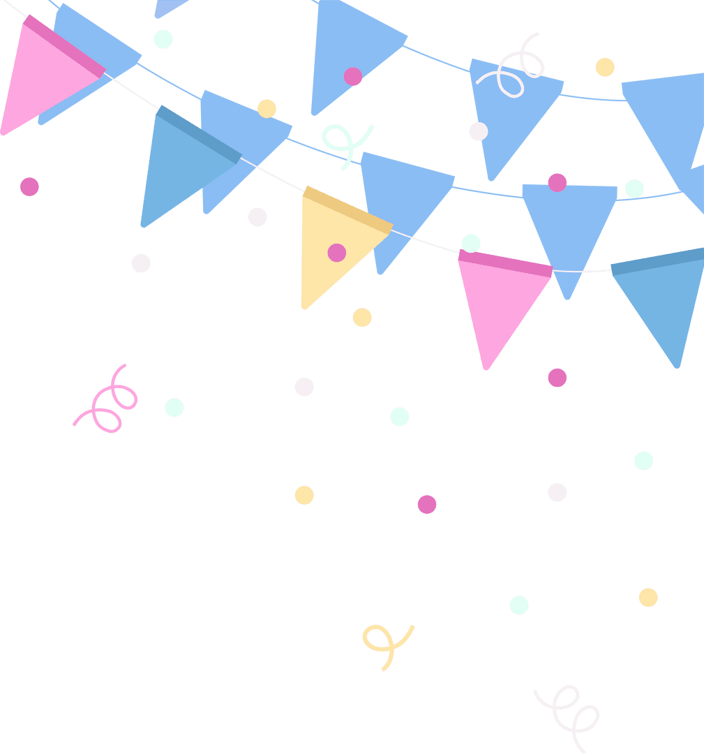Pastel Pennant Banners with Confetti on Transparent Background